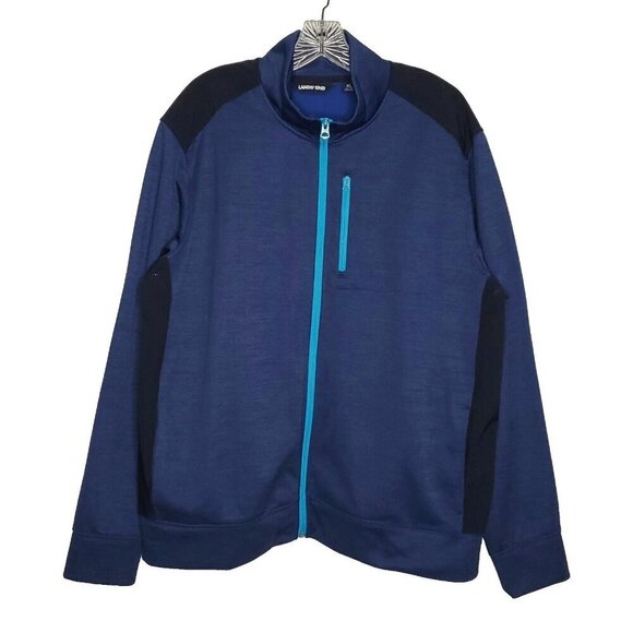 Lands End Mens Jacket XL Blue Full Zip Active Activewear Fleece Lined Light Wt - Picture 1 of 7